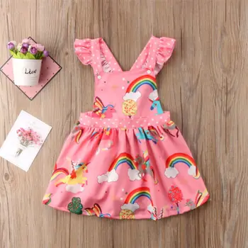 

2018 New Summer Princess Kid Baby Girls Pink Unicorn Rainbow Dress Sleeveless Backless Party Pageant Tutu Dress Clothes