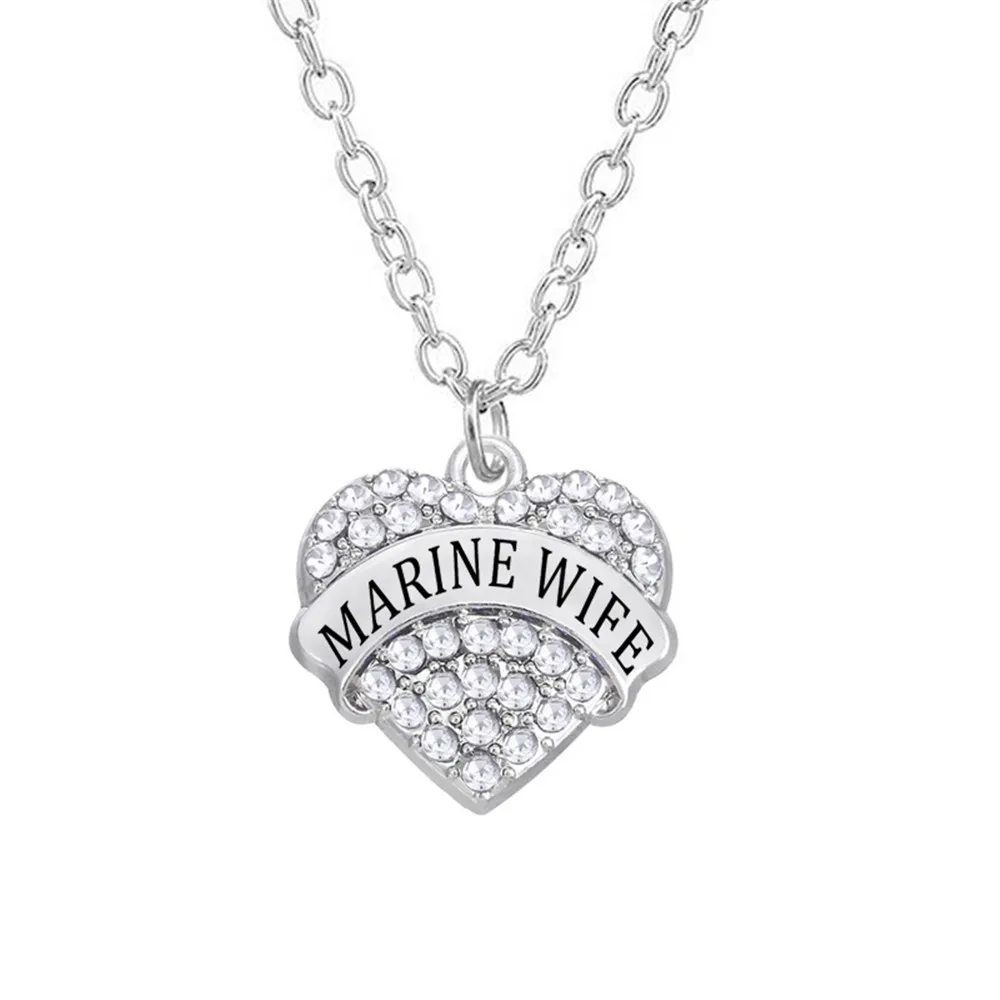 Fashion US Marine Christmas Gift Jewelry Heart Styles Rhinestone Stone Marine Wife Charm