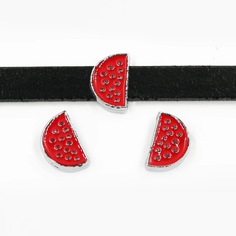 8mm Red Half Watermelon Fruit Slide Charms Flat Hole Beads Keeper Fit Stainless Steel Mesh Bracelets DIY Jewelry Making | Украшения и