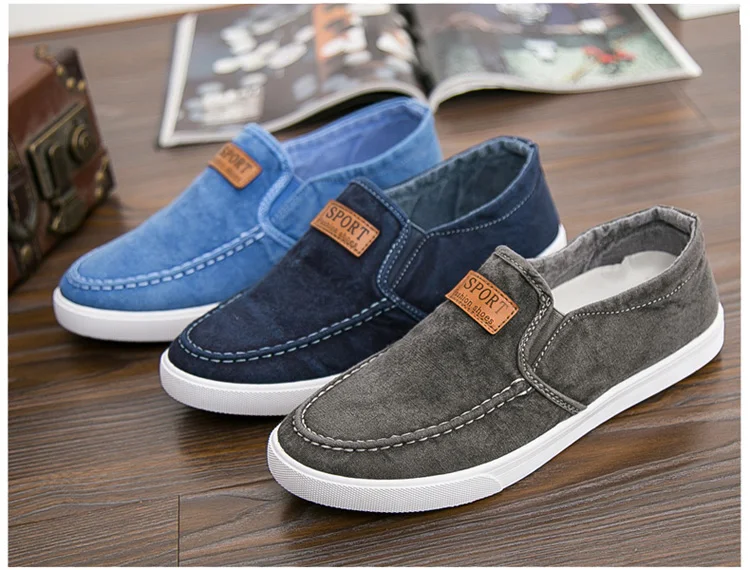 mens blue canvas slip on shoes