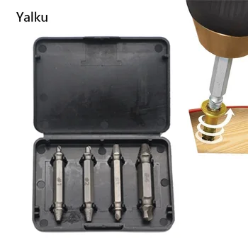 

Yalku 4pc Double Side Damaged Screw Extractor Drill Bits S2 Alloy Steel Out Remover Bolt Stud Tool Dril Bit Set Screw Extractor