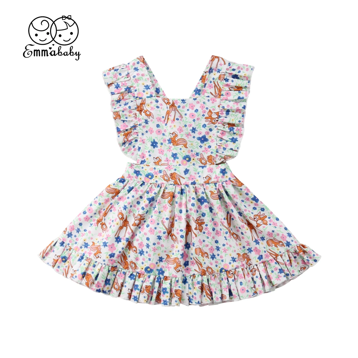 

2018 Christmas Dress New Toddler Kids Baby Girl Ruffles Sleeveless Backless Deer Print Princess Girls Pageant Party Xmas Dress