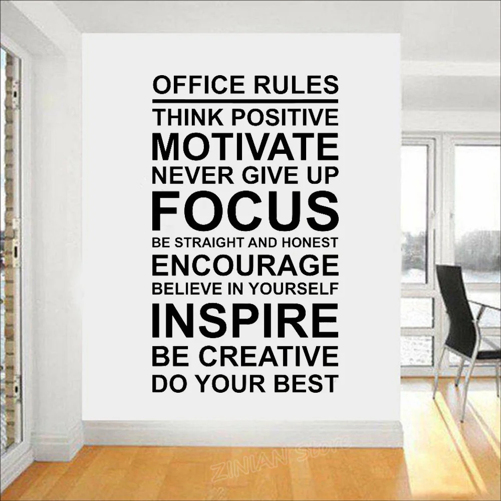 Office Rules Poster Wall Decal Work Motivation Quote Sign Think Positive Focus Teamwork Vinyl Sticker Art Business Decor Z818