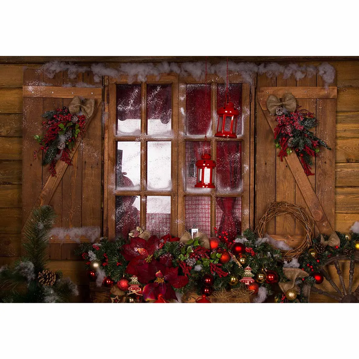 Фотофон allenjoy фон для фотосъемки Рождественский деревянный подарочный фон с изображением окна напечатанный фон для профессиональной портретной съемки
