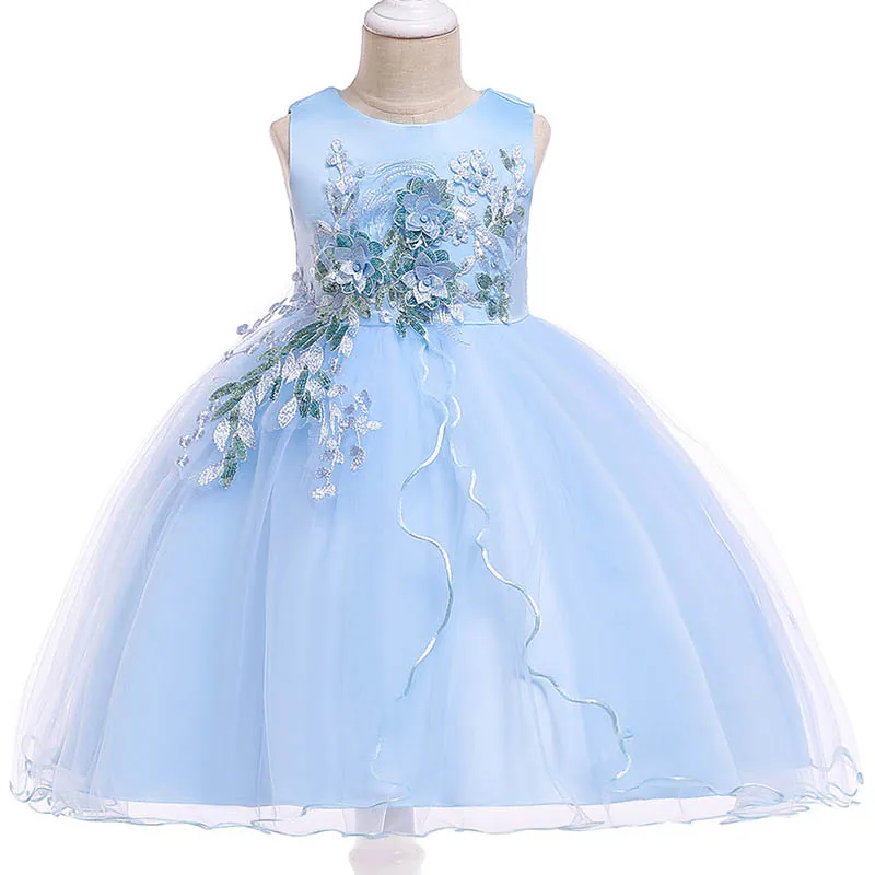 Детская праздничная одежда бальное платье для девочек, свадебная одежда платье принцессы для первого причастия Детский костюм Сетчатое платье с бусинами, L5060 - Цвет: sky blue