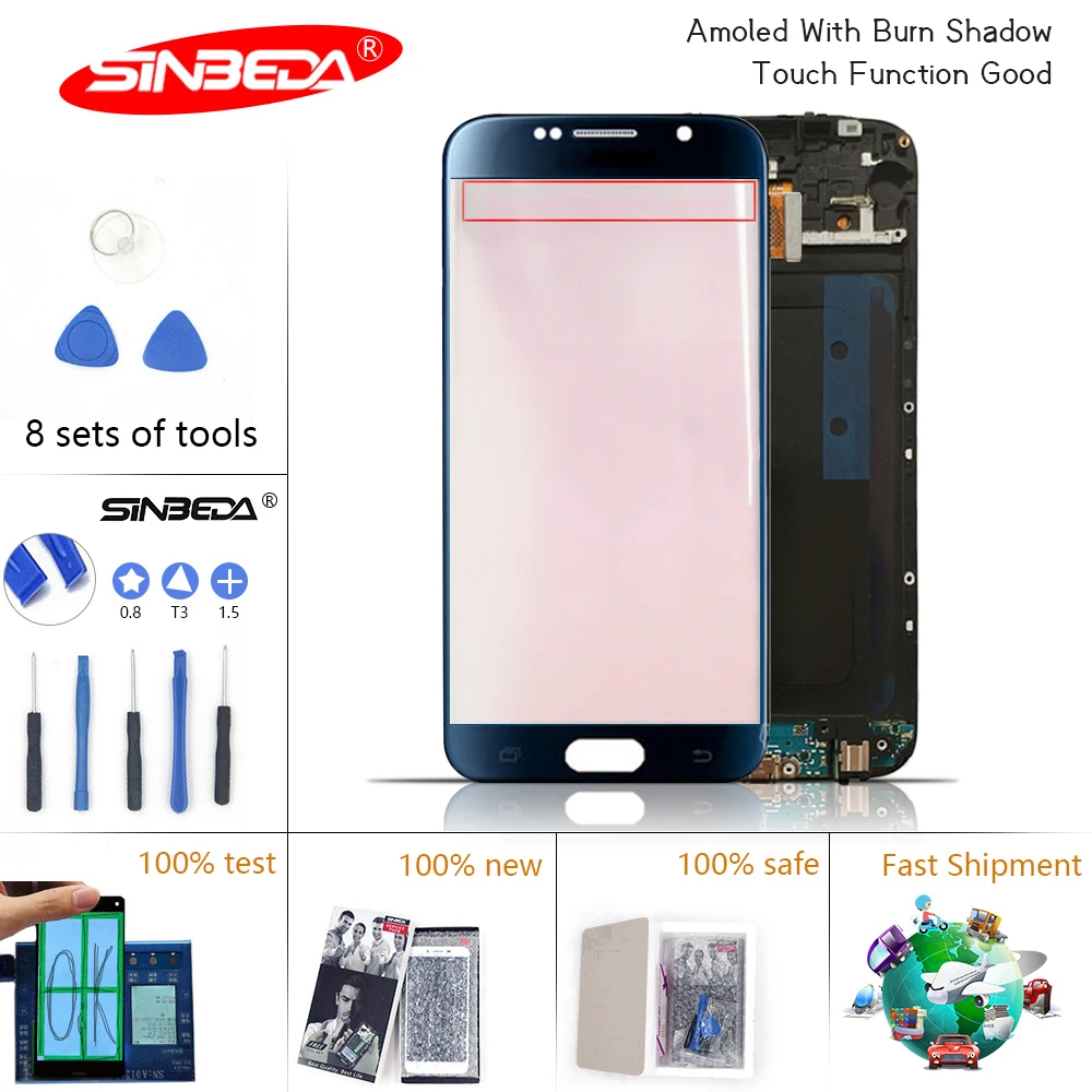 5,1 ''sinbeda Burn-Shadow lcd для samsung Galaxy S6 lcd дисплей сенсорный экран дигитайзер G920 G920F для samsung S6 экран дисплея