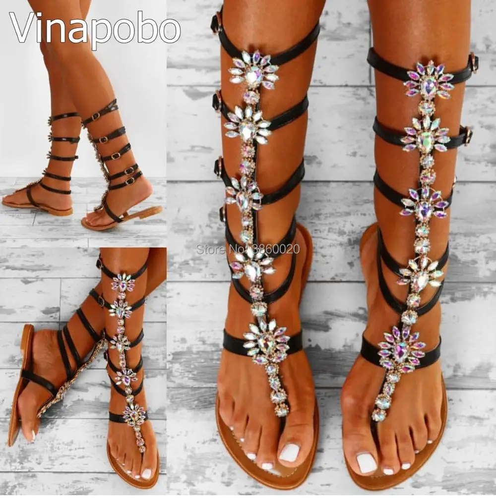 knee high flat sandals