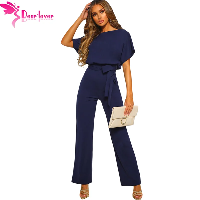 

Dear Lover Elegant Short Sleeve Playsuit Overalls Spring Blue Oh So Glam Belted Wide Leg Jumpsuit Office Long Rompers LC64520