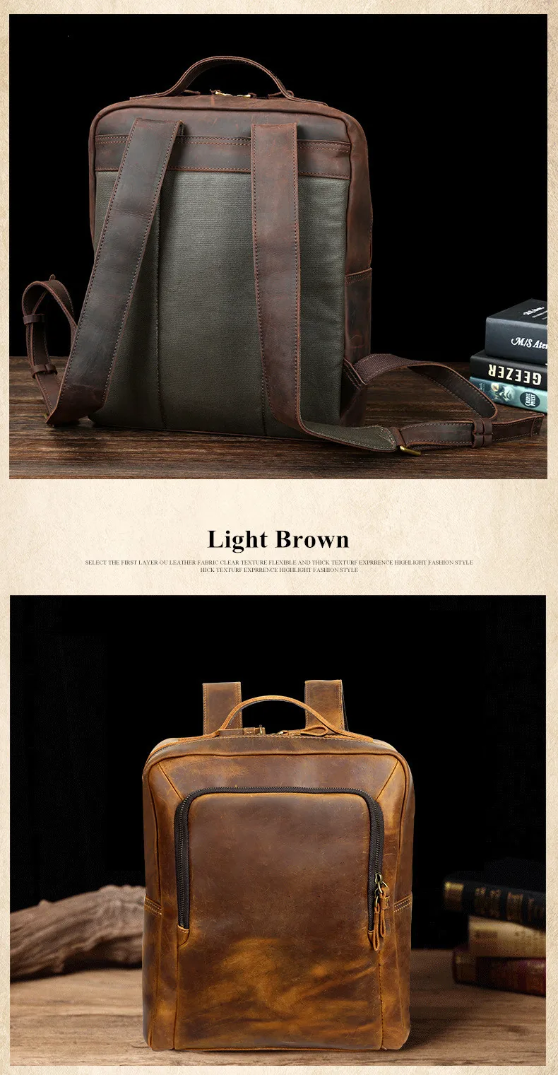 Light Brown Front Show of Leather Backpack