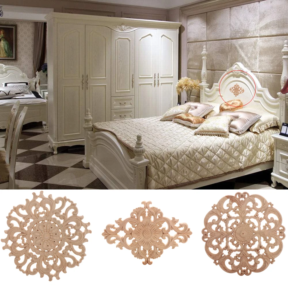 

Decorative Fashion Floral Wood Carved Decal Corner Appliques Frame Wall Doors Furniture Woodcarving Wooden Figurines Crafts
