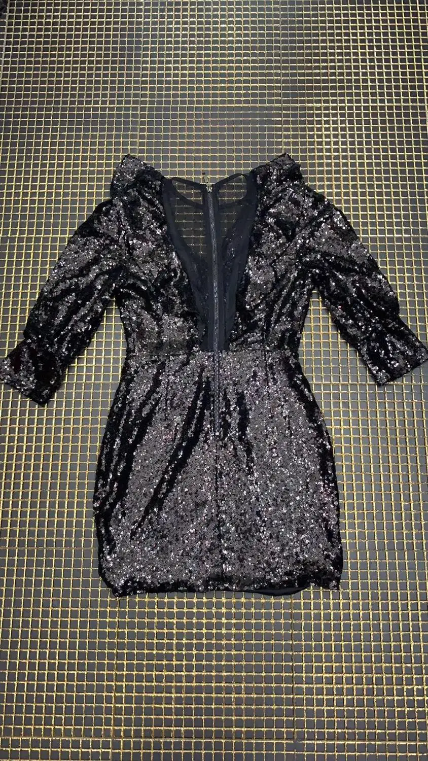 Vestidos, однотонное женское Сетчатое платье с блестками, модное платье выше колена с длинным рукавом, элегантное вечернее платье