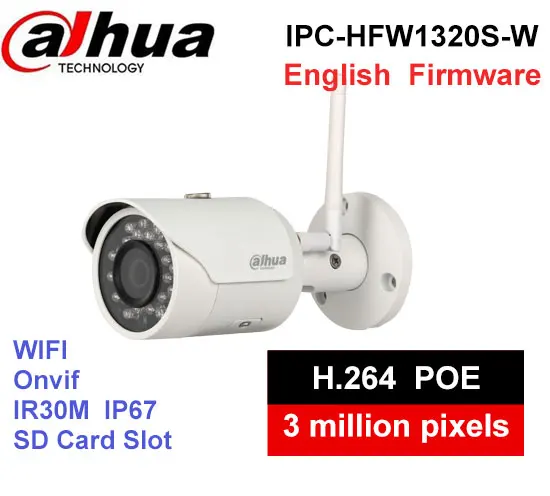 Dahua ipc hfw1320s w 3mp IR50m IP67 встроенный WI FI sd слот для карты сетевого открытый Камера