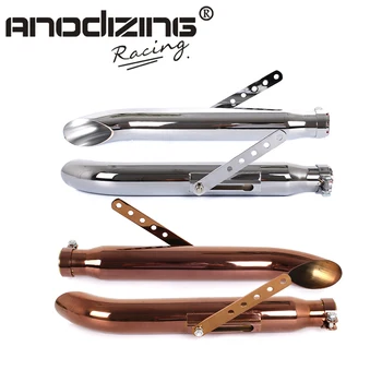 

Retro Chrome Vintage Motorcycle Exhaust Pipe Shield 2 piece Antique Muffler Silencer Heat Cover Heel Guard Universal 38mm-45mm