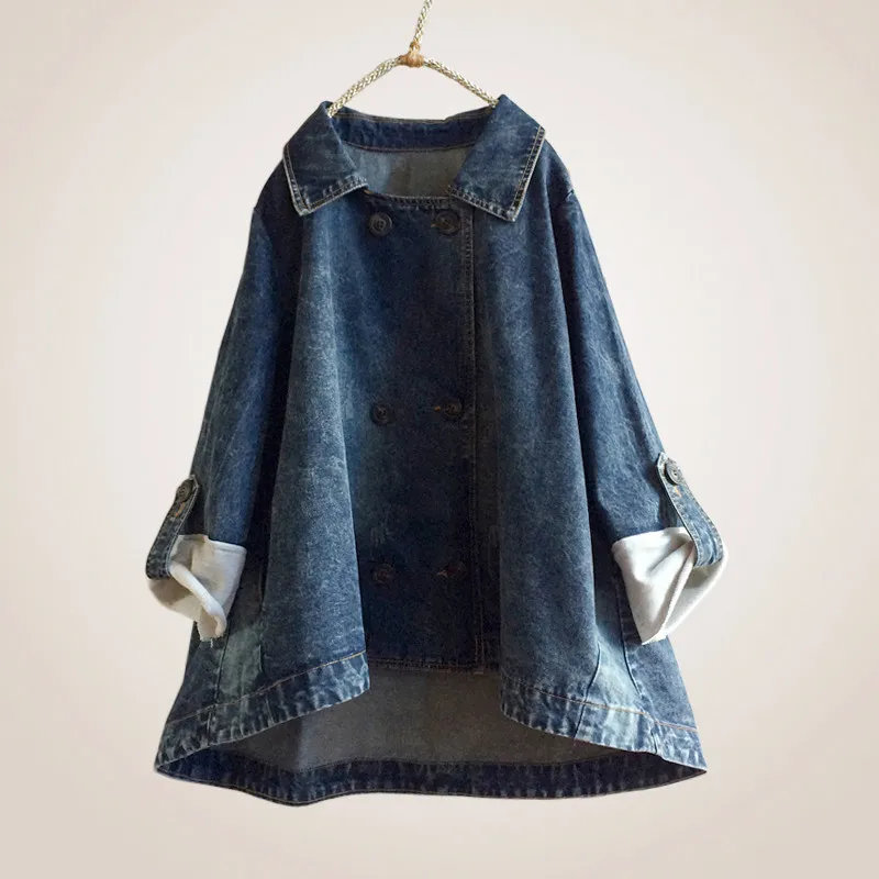 Весенняя ковбойская куртка для девочек 2019 Осенняя Женская модная новая двубортная джинсовая куртка большого размера свободная женская