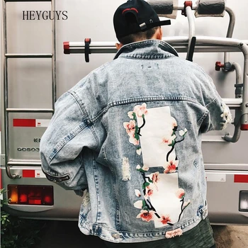 

NAGRI Mens Flower Embroidery Denim Jacket Fashion Men Bomber Baseball Jackets Men's Jean Jacket Chaqueta Hombre US Size M-XXL