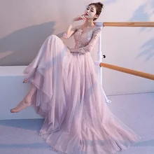 Вечернее платье, сексуальное, v-образный вырез, три четверти, длинное, официальное, выпускное платье, Цветочная вышивка, кружево, бандаж, длиной в Пол, розовое вечерние платья E333