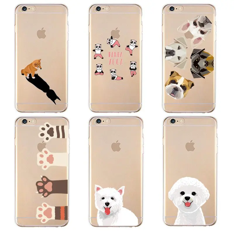 Fox Soft Clear TPU Phone Case For iPhone 4/4s 5 5s 6 6plus 7 8plus x Silicone Panda Cat Dog Print Cover Free Shipping | Мобильные