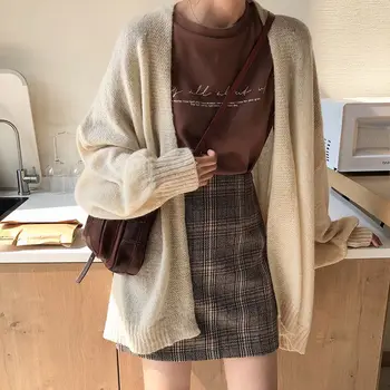 

Women Fashion High Waist Buttock Woolen Wild Mini Skirt 2019 New Style Plaid Print Short Skirts Casual Skirts