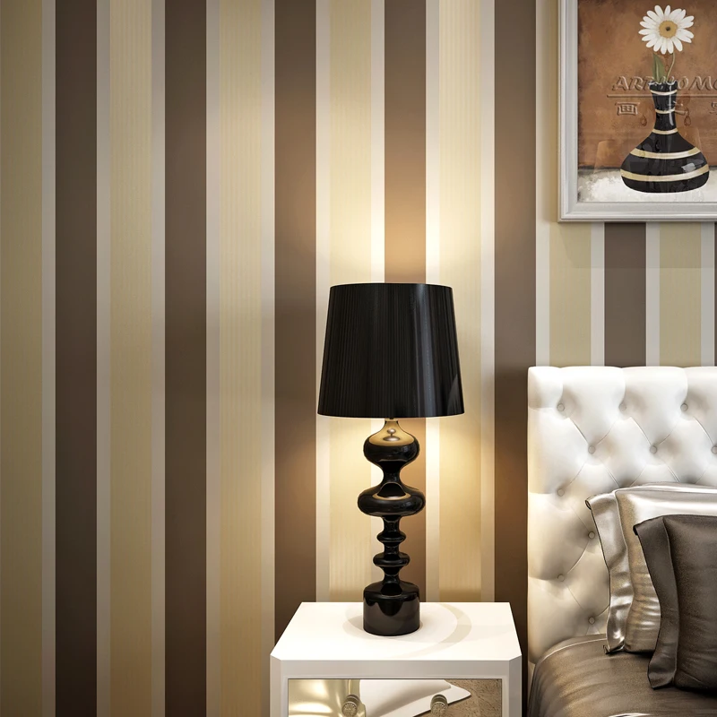 

10M Hot Selling ELEGANT SHINY STRIPES EMBOSSED FLOCK TEXTURED NON WOVEN WALLPAPER ROLL 3D Wallpapers