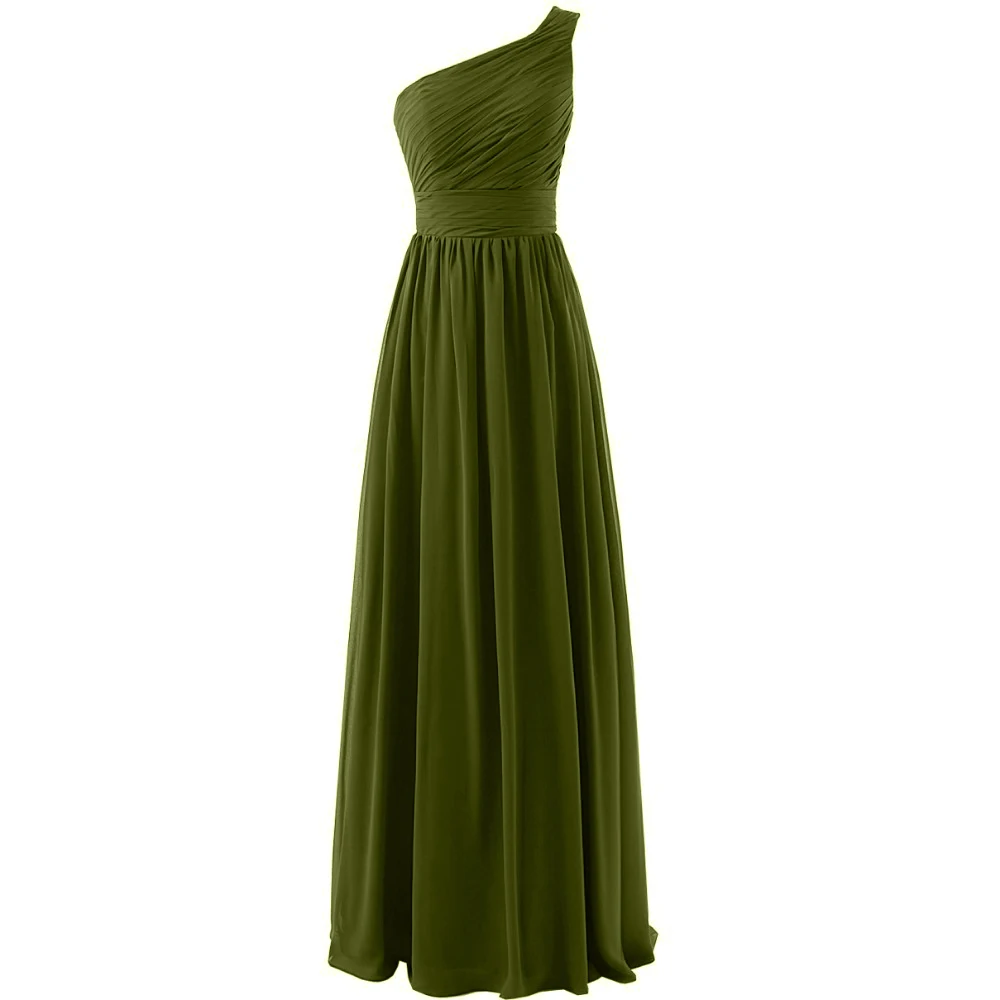 Real Samples Olive Green Long Bridesmaid Dress Chiffon One Shoulder