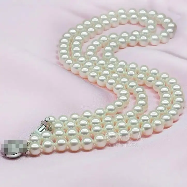

Free shipping hot sale Women Bridal Wedding Jewelry >>double strands 8-9mm Australian south sea white pearl necklace 18-20inch