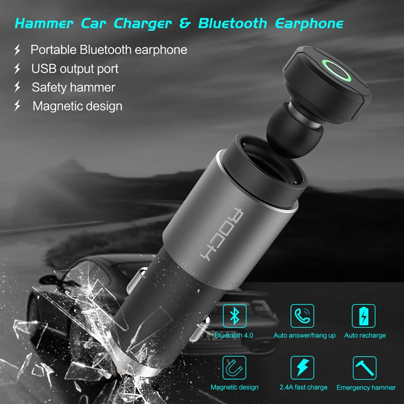 

Original 2 in 1 Car Charger Bluetooth Earphone Headphone Emergency Hammer for Huawei Mate 9 Pro USB Car Charging Adapter