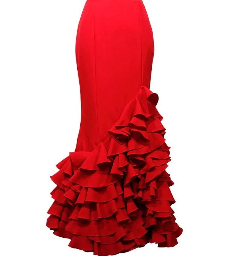 

2019 Red Mermaid Women's Skirts Tiered Ruffle Fashion Maxi Length Custom Made New Arrival Party Skirts Elegant