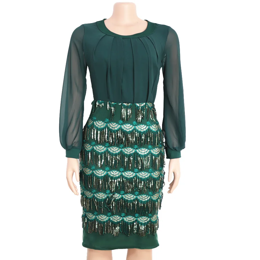 

Women Office Midi Dresses Elegant Casual Lady Vintage Spring Summer Vestidos Plain Sequins Chiffon Ruffles Female Fashion Dress