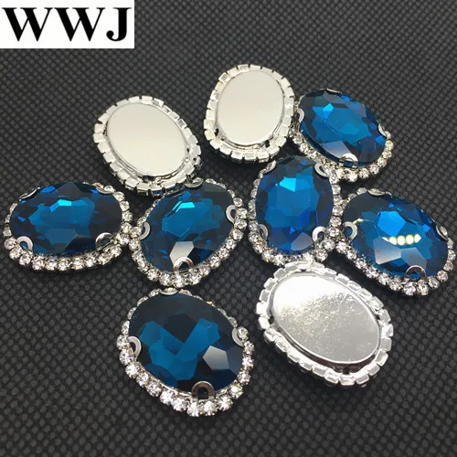 

10x14 13x18 18x25 20x30 Rhinestone Button Sew On Metal Embellishment Oval Crystals Buttons With 4 Holes Flatback DIY Accessories