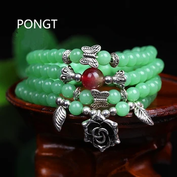 

fashion chakra bracelet for women green chalcedony Beaded Bracelet 108 buddha Beads crystal Multilayer bracelet/necklace jewelry