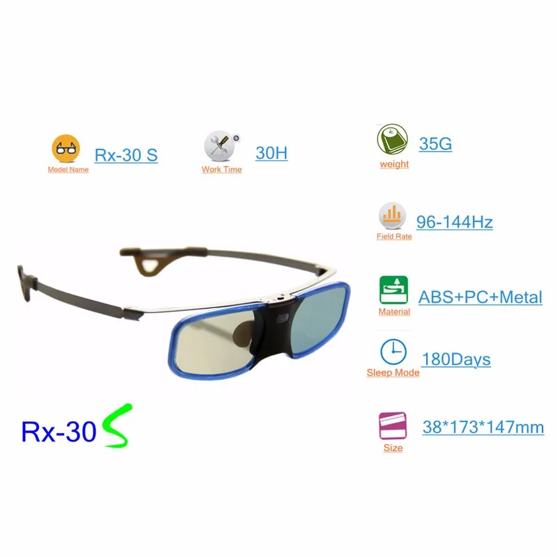 2pcs x 3D DLP Projector TV Aluminum Active Shutter Glasses For Optoma LG BenQ Acer (RX-30) Free Shipping!