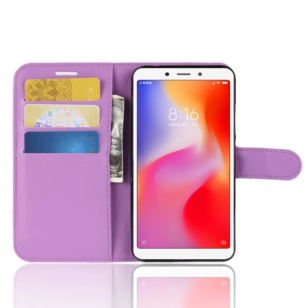 

YINGHUI for Xiaomi Redmi 6A Case Wallet Style Litchi Texture Flip Leather Case Cover for Xiaomi Redmi 6A 6 A With Stand Function