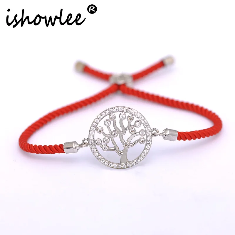 

ISHOWLEE 10 Colors Tree of Life Amulets Bracelets Cubic Zirconia Red Thread Lucky Charm Bracelets of Gifts Femme Jewelry sla11