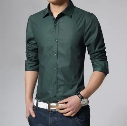 WSGYJ Мужская официальная рубашка брендовая офисная Мужская рубашка высокого качества Однотонная рубашка с длинным рукавом белый черный - Цвет: Dark green Shirt
