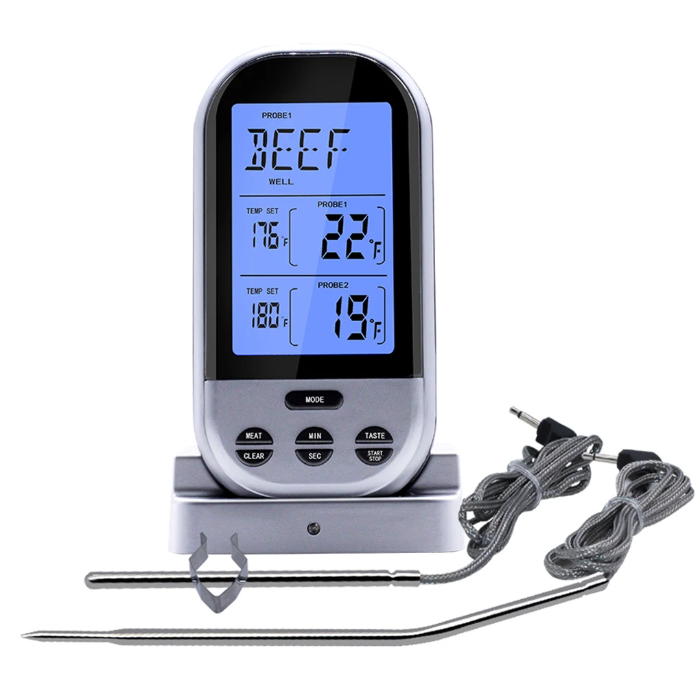

Wireless Remote Temperature Gauge Digital Meat Thermometer with Dual Probe for Cooking Smoker Kitchen Oven Grilling BBQ