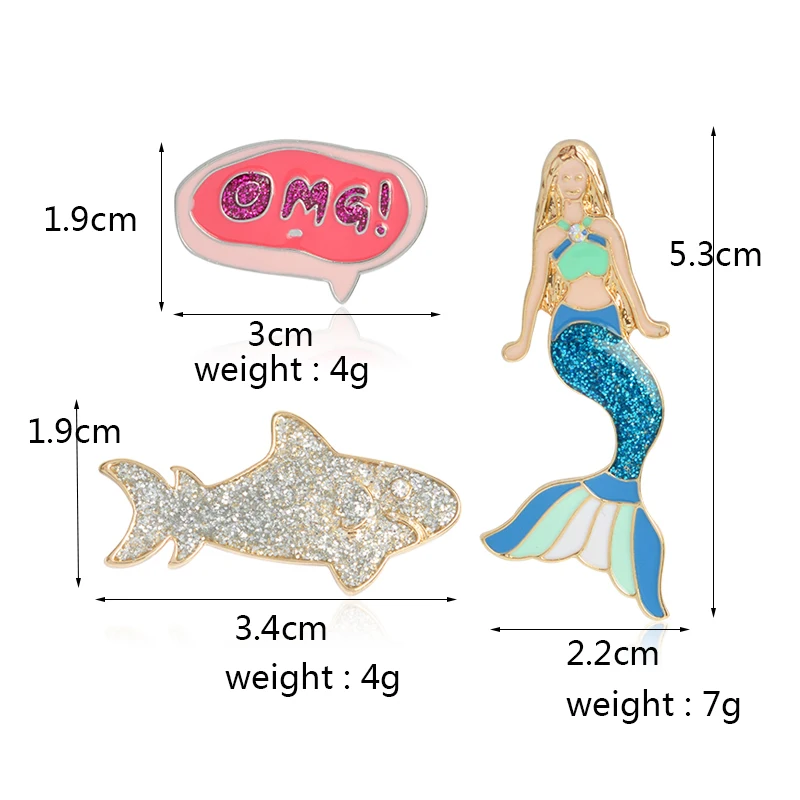 aloyrHe Shiny Mermaid Silver Shark OMG Icon Brooch Delicate Beauty Princess Fairy Animal Lapel Pin Delicate Fashion Cute Girl Gifts