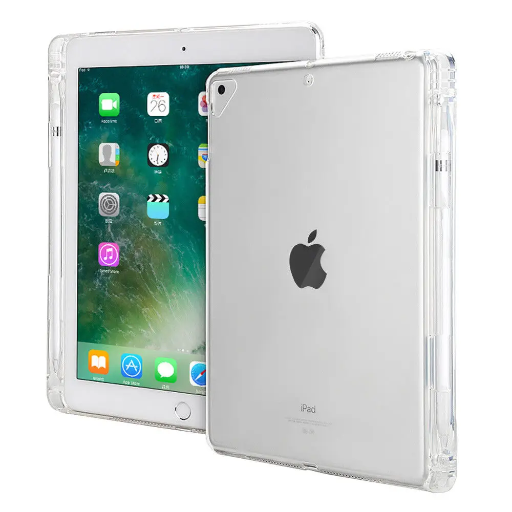 Silicon-Case-For-iPad-5-6-Air-1-2-Back-Cover-With-Pencil-Slot-Clear-Transparent (1)