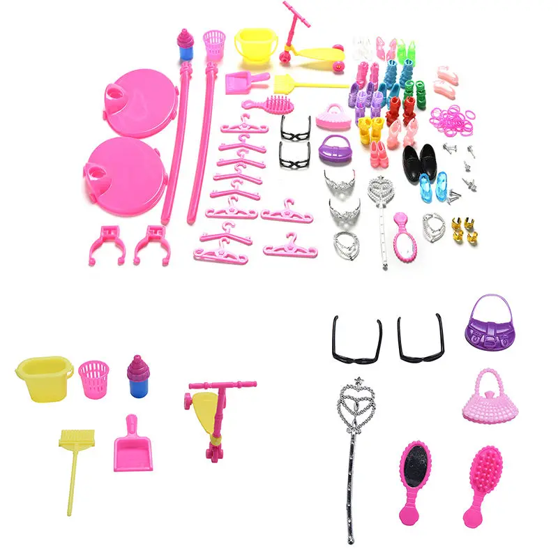 

1 Set Child Girls Gifts Toys Shoes Bag Mirror Hanger Comb Furniture For Barbie Dolls Accessories Set Doll Accessories