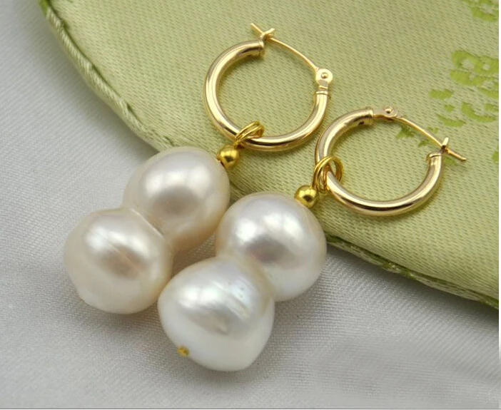 women Jewelry Earring 20mm White calabash Natural Freshwater pearl bead highlight pearl Dangle Earring