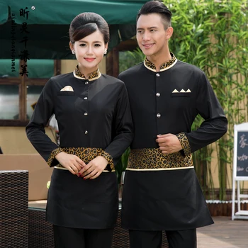 

Restaurant Female Attendant Long Sleeved Uniforms Hotel Uniform Cafe Autumn Winter Work Clothes Hot Pot Shop Likely Overall J055