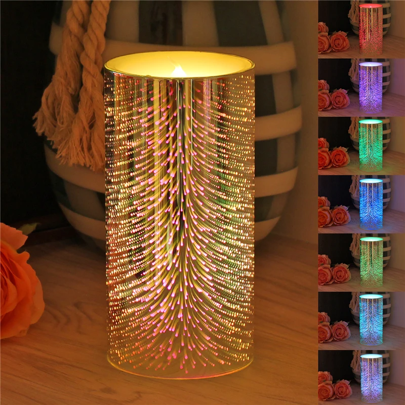 

LED Candle 3D Fireworks Decorative Night Moon Lamp 7 Colors Changing Birthday Wedding Holiday Christmas Decoration Party Light