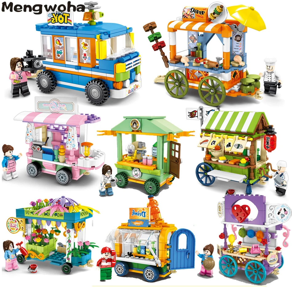 

8style Food Store retail shop Car Building Blocks Compatible Legoinglys City Street view Bricks Architecture Toys For children