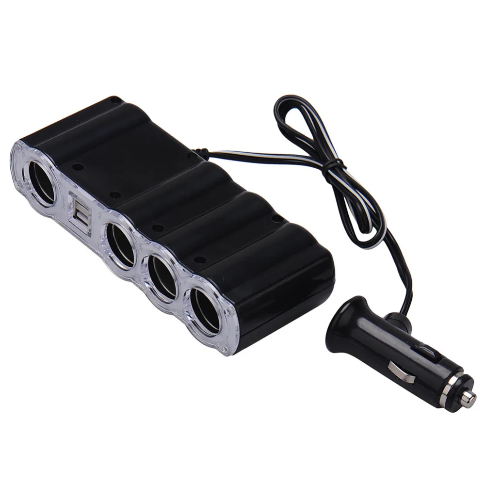  4 Sockets Car Cigarette Lighter DC Power 12V Car Charger Splitter Multiplier Dual USB Ports for Apple/Samsung Galaxy S5/S6 