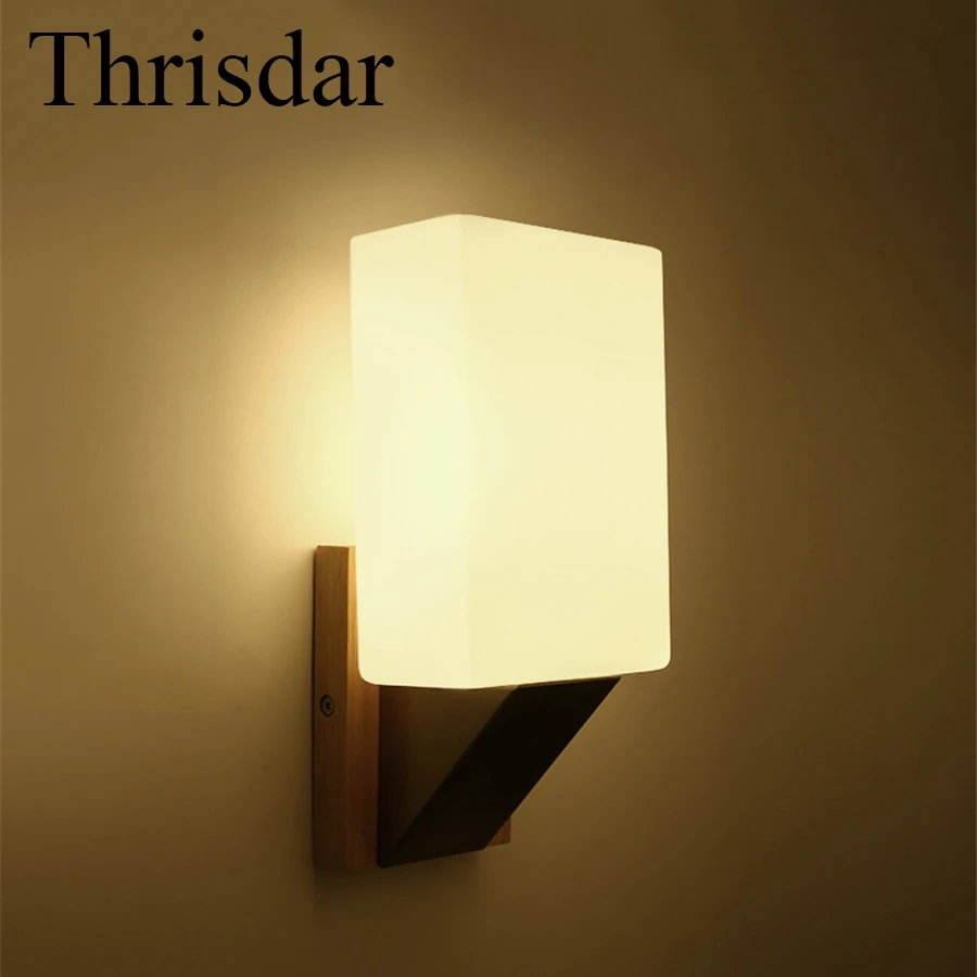 

Thrisdar E27 Nordic Solid Wooden Wall Sconce Lamp Balcony Bedroom Bedside Bedroom Restaurant Hotel Aisle Corridor Wall Lamp