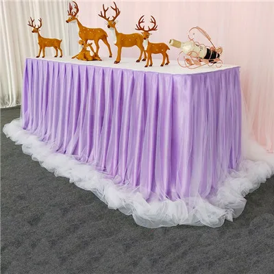 Chiffon Organza Wedding Table Skirt for Table Cloth Party Wedding Birthday Party Baby Shower Banquet Decoration Table Skirting - Цвет: lavender