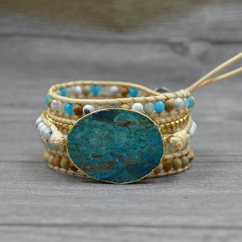 

2019 Bohemian Style Chakra Golden Bracelet Imperial Stone Beaded Irregular Pendant Charm Couple Bracelet