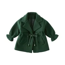 

Winter new girl coat woolen long coat waist elastic band fashion lapel warm jacket 2-6T
