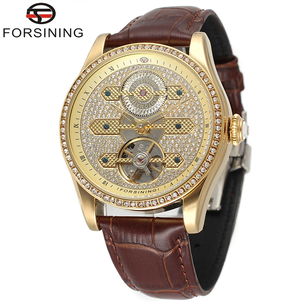 

FORSINING Brand Mens Genuine Leather Band Tourbillon Automatic Self-Wind Mechanical Watch Fashion Wristwatch Relogio Releges