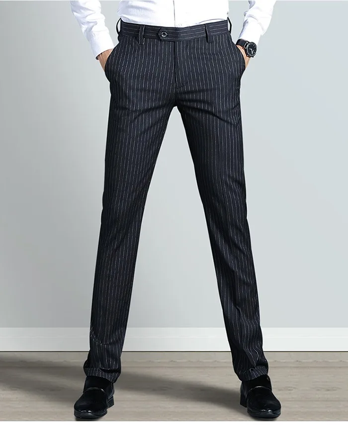 Новые мужские брюки весна осень модные облегающие повседневные брюки прямое платье деловой костюм черные брюки Брендовые мужские брюки s для мужчин