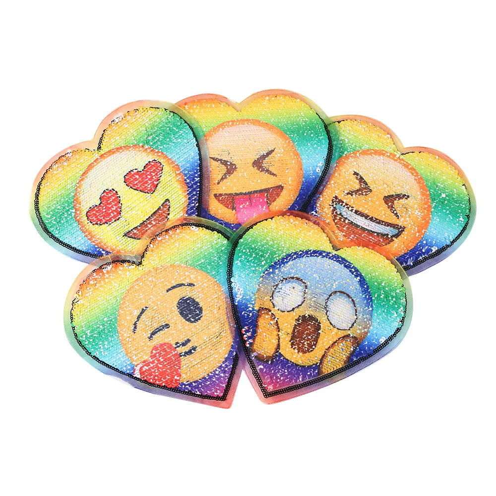 

1PC Love Hearted Reversible Emoji Sew On Embroidery Patch For Clothing Jeans Jacket Kids Patch Stripes Stickers For Clothes
